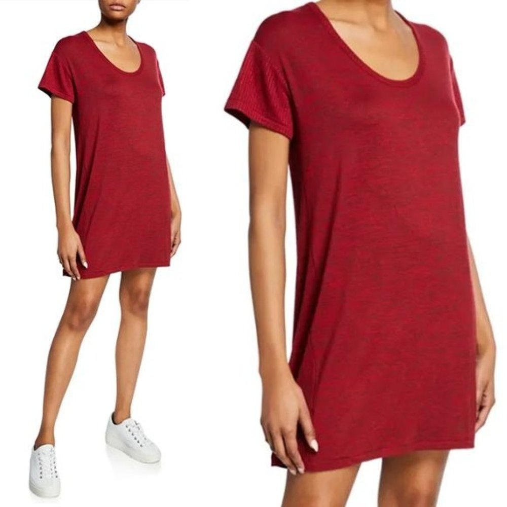 RAG & BONE‎ Clara Scoop-Neck Short-Sleeve Torqued Tee Dress in Cranberry Size XS